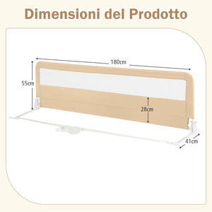 Barriera letto per bambini di 180 cm con rete traspirante, Sponda di sicurezza pieghevole con barra metallica Beige-Barriere letto