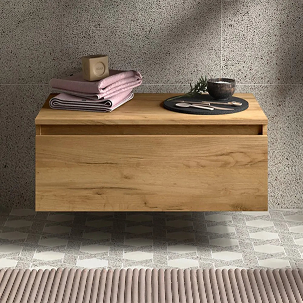 Base sospesa per bagno 60 cm in legno MDF 1 cassetto rovere africa Sumo