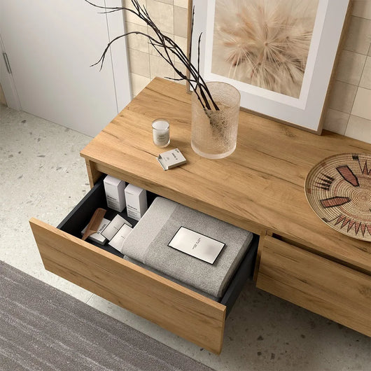 Base sospesa per bagno 80 cm in legno MDF 1 cassetto rovere africa Sumo