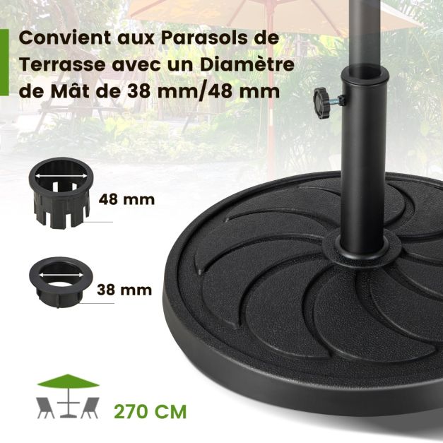 Base per ombrellone da esterno 18 kg Supporto per ombrellone rotondo Diametro 54 cm Adatto a pali per ombrellone da 38 e 48 mm 20_0007863