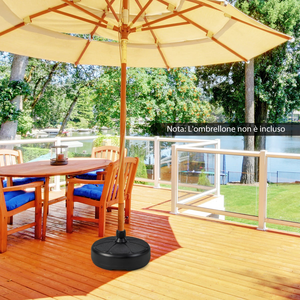 Base ombrellone da 37cm adatta a ombrelloni con palo 38 mm, Supporto ombrellone da riempire di acqua sabbia Nero-Basi per ombrellone