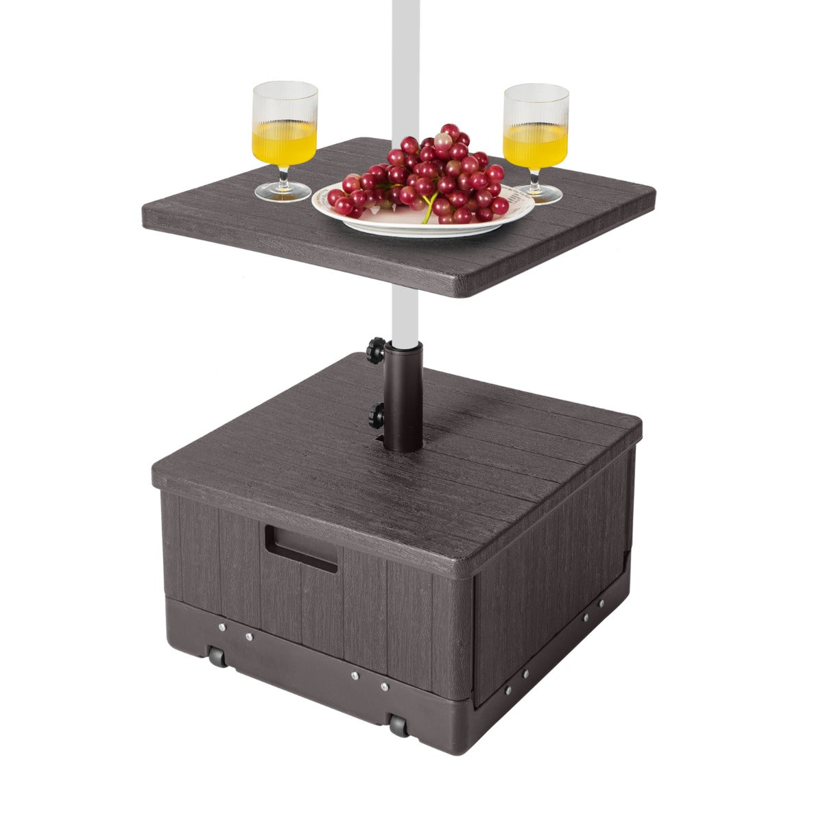 Base per ombrellone pienabile da esterno da 67kg con vassoio sacca ponderata, Supporto per ombrellone per tavolo Marrone-Basi per ombrellone