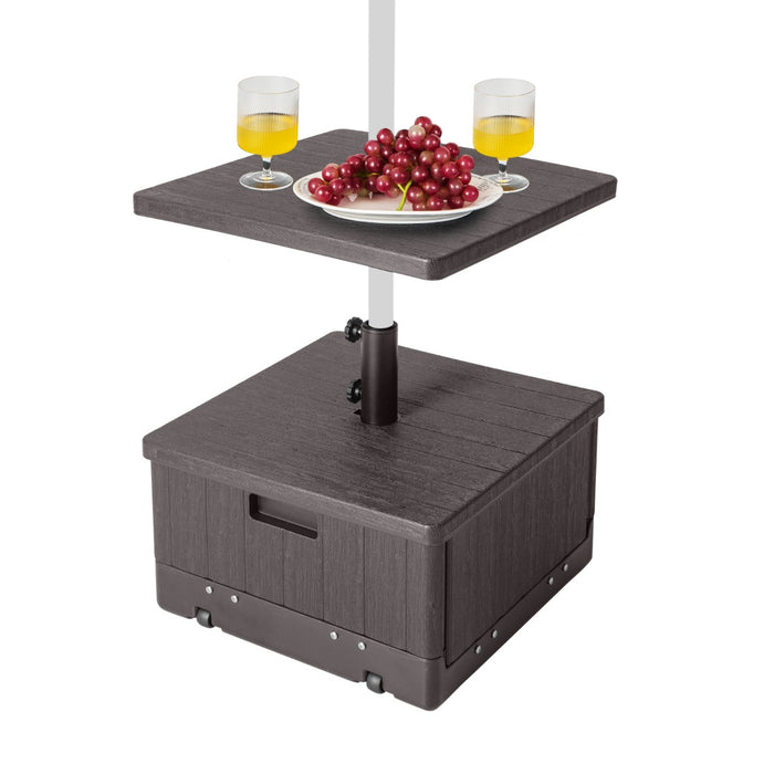 Base per ombrellone pienabile da esterno da 67kg con vassoio sacca ponderata, Supporto per ombrellone per tavolo Marrone-Basi per ombrellone