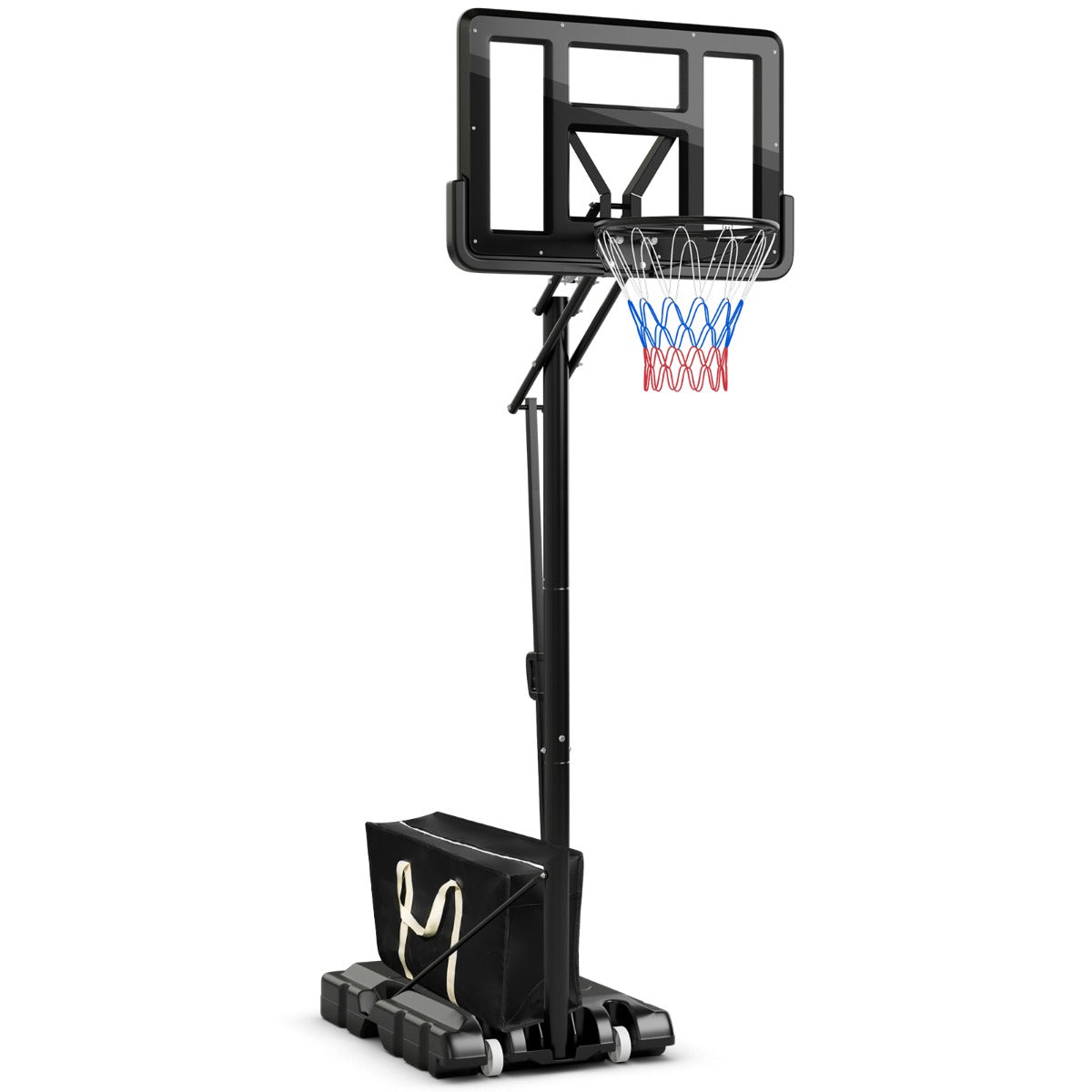 Canestro da basket portatile su supporto con ruote regolabili Anello posteriore da 245-305 cm Base riempibile da 111 cm Borsa di sicurezza 20_0005053