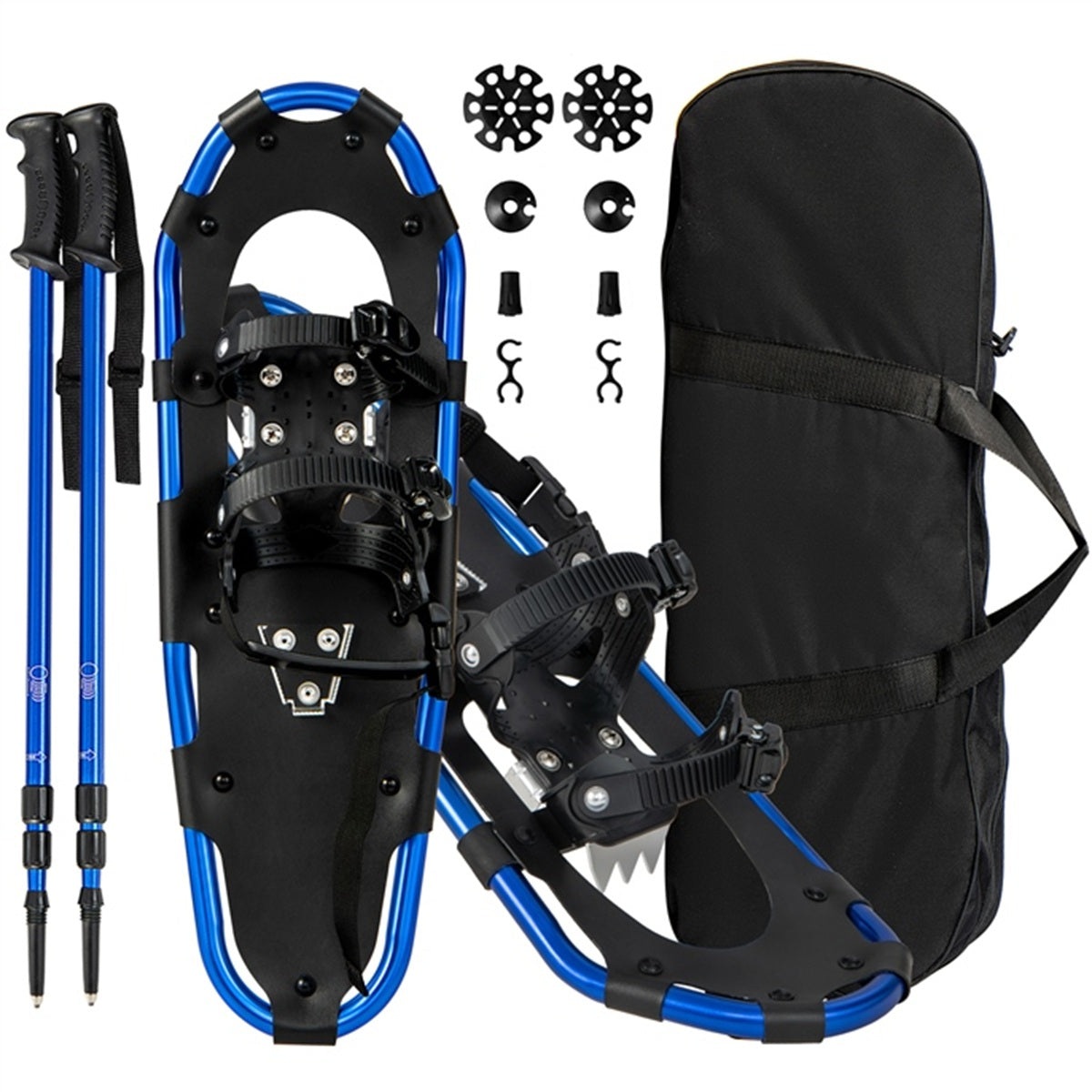 Bastoncini da trekking e borsa per trasporto per uomini telaio in alluminio, Set di racchette da neve con sistema 78 cm Blu navy-Campeggio e Trekking