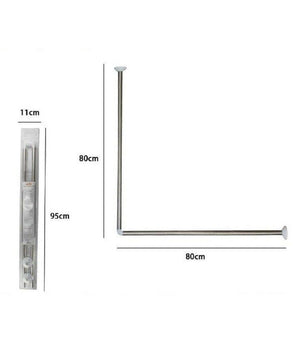 Bastone Asta Per Tenda Doccia Barra A L 2 Lati Angolare Alluminio 80x80cm 69372         