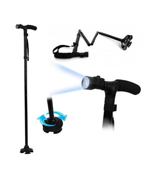 Bastone Magic Cane Da Passeggio Pieghevole Per Anziani + Torcia Led Visto In Tv         