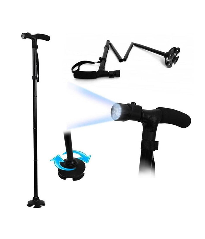 Bastone Magic Cane Da Passeggio Pieghevole Per Anziani + Torcia Led Visto In Tv         