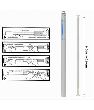 Bastone Silver Estensibile Asta Appendiabiti Tende Regolabile Da 140-260cm 59410         