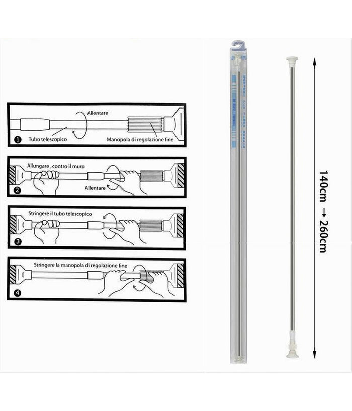 Bastone Silver Estensibile Asta Appendiabiti Tende Regolabile Da 140-260cm 59410         