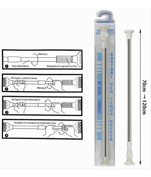 Bastone Silver Estensibile Asta Appendiabiti Tende Regolabile Da 70-120 Cm 59408         