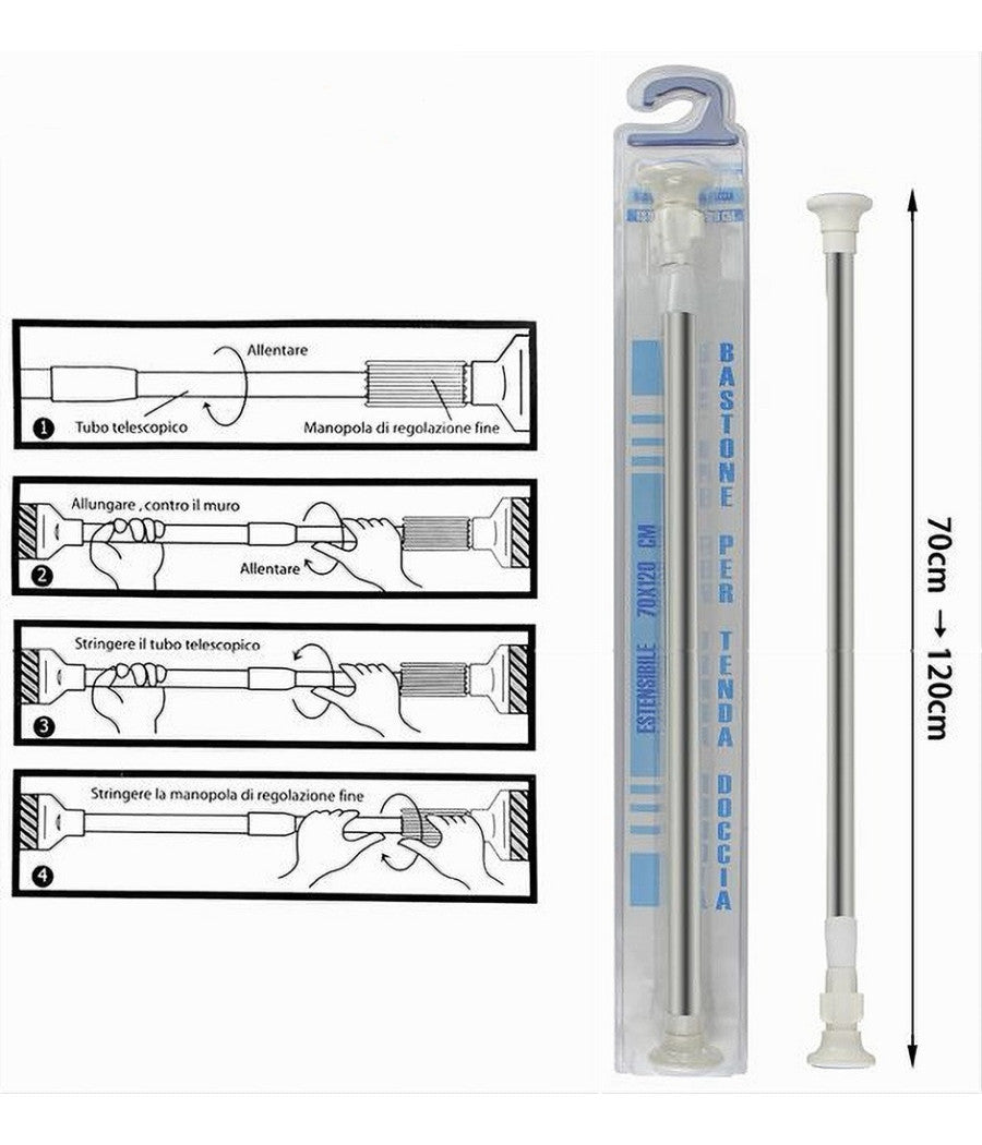 Bastone Silver Estensibile Asta Appendiabiti Tende Regolabile Da 70-120 Cm 59408         