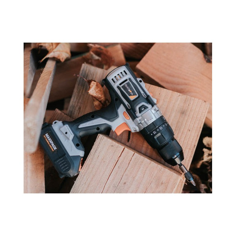 BATAVIA Trapano a percussione a batteria 18V MAXXPACK | incl. 2 batterie da 2,0 Ah e caricabatterie rapido