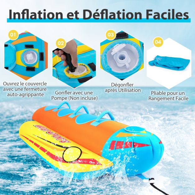 Banana boat gonfiabile da 1 a 3 passeggeri portata 231 kg galleggiante gonfiabile trainabile con 3 sedili imbottiti in eva e maniglie 20_0007874