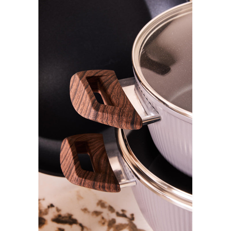 Batteria 8pz Dorica Allungabile Forg-induzione- Manico Effetto Legno Soft Touch