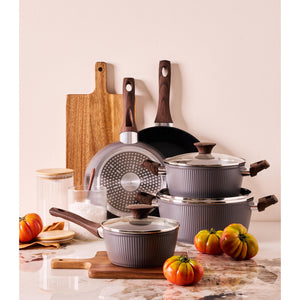 Batteria 8pz Dorica Allungabile Forg-induzione- Manico Effetto Legno Soft Touch