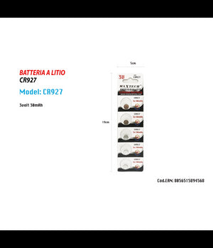Batteria A Bottone Cr927 A Litio Pile Maxtech Cr927 30mah 3 Volt 5pz Per Orologi         
