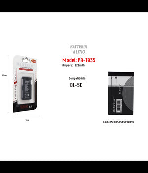 Batteria A Litio Compatibile Con Bl-5c Cellulare Smartphone Maxtech 1020mah Pa-t035         
