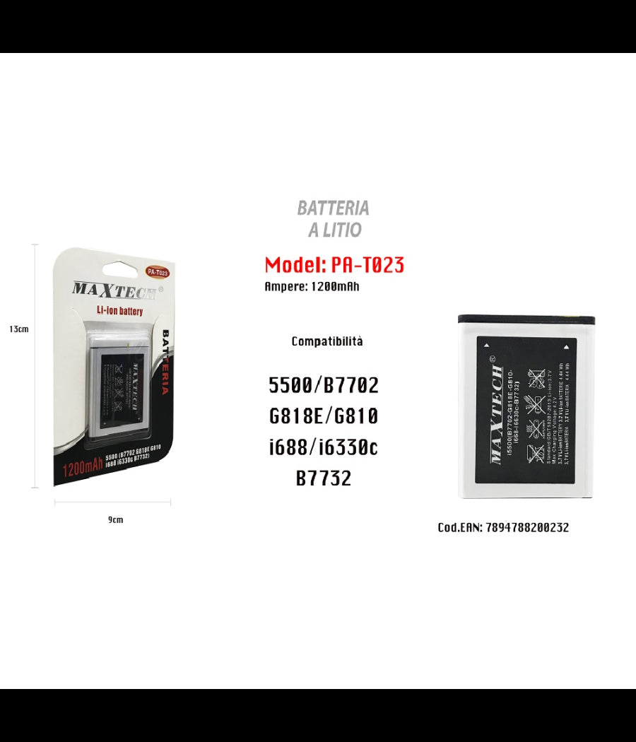 Batteria A Litio Compatibile Samsung 5500 Cellulare Smartphone 1200mah Maxtech Pa-t023         