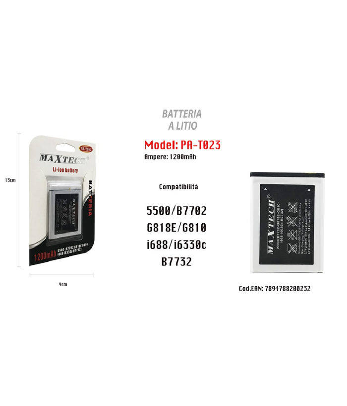 Batteria A Litio Compatibile Samsung 5500 Cellulare Smartphone 1200mah Maxtech Pa-t023         