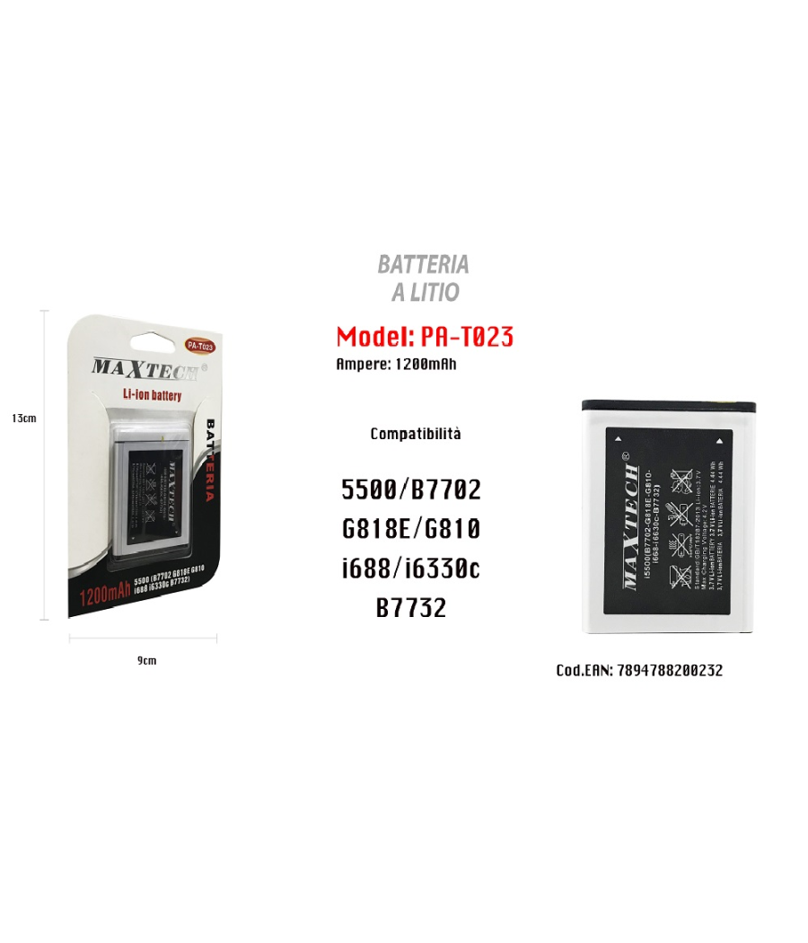 Batteria A Litio Compatibile Samsung 5500 Cellulare Smartphone 1200mah Maxtech Pa-t023         