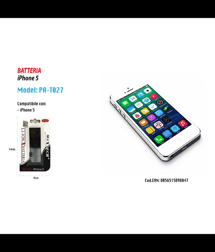 Batteria Compatibile Per Iphone 5 Ricambio Smartphone 1440mah Maxtech Pa-t027         