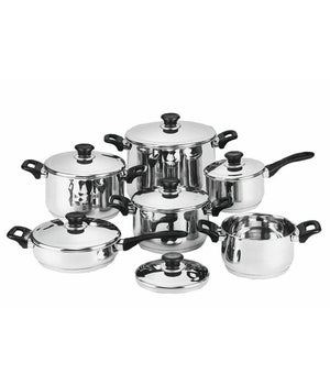 Batteria Di Pentole Bavaria Antiaderente 12 Pezzi In Acciaio Inox 18/10 Coperchi         