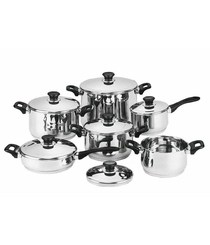 Batteria Di Pentole Bavaria Antiaderente 12 Pezzi In Acciaio Inox 18/10 Coperchi         