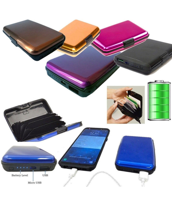 Batteria Esterna Power Bank 2 In 1 Porta Carte Di Credito Tessera In Alluminio         
