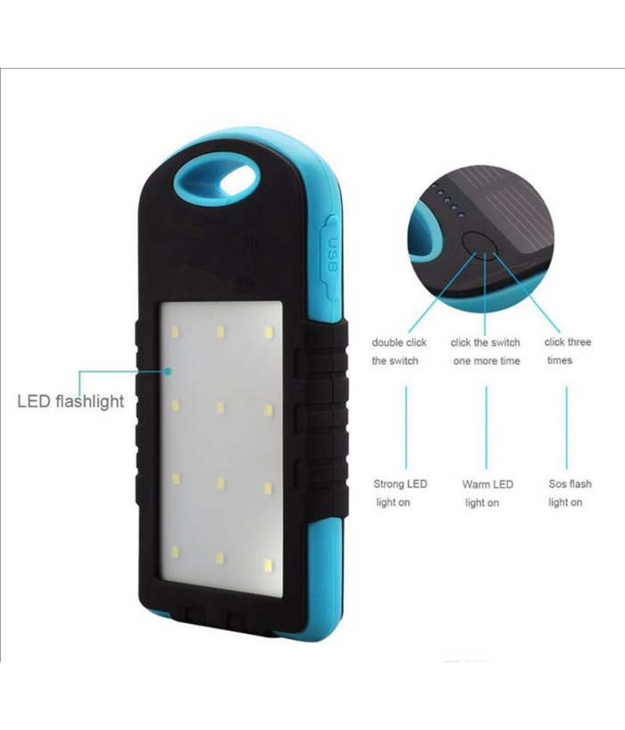 Batteria Esterna Powerbank 8800 Mah Solare Luce Led Caricatore Smartphone         