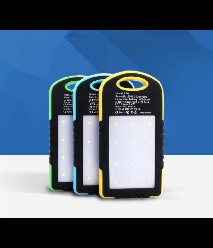 Batteria Esterna Powerbank 8800 Mah Solare Luce Led Caricatore Smartphone         