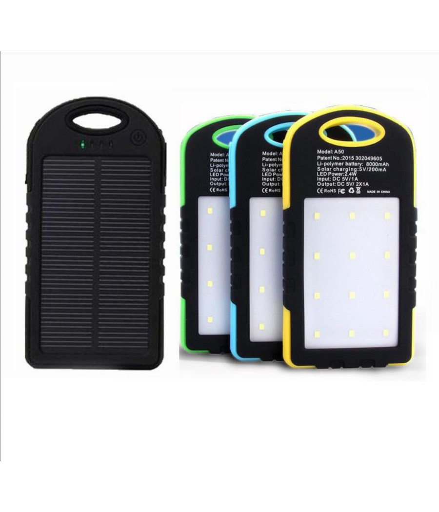 Batteria Esterna Powerbank 8800 Mah Solare Luce Led Caricatore Smartphone         