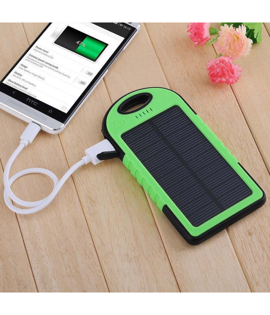 Batteria Esterna Powerbank Solare 5000mah Caricatore Smartphone Tablet Gancio         