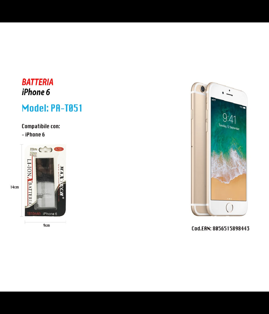 Batteria Iphone 6 Di Ricambio Smartphone Interna Litio Maxtech 1810mah Pa-t051         