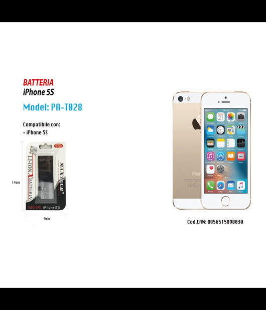 Batteria Per Iphone 5s Smartphone Interna Di Ricambio 1560mah Maxtech Pa-t028         
