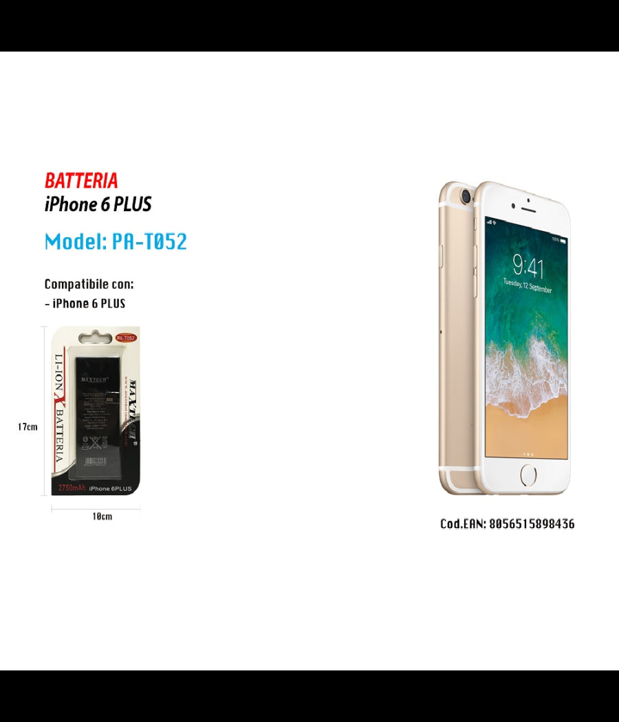 Batteria Per Iphone 6 Plus 2750mah Batteria Di Ricambio Smartphone Maxtech Pa-t052         
