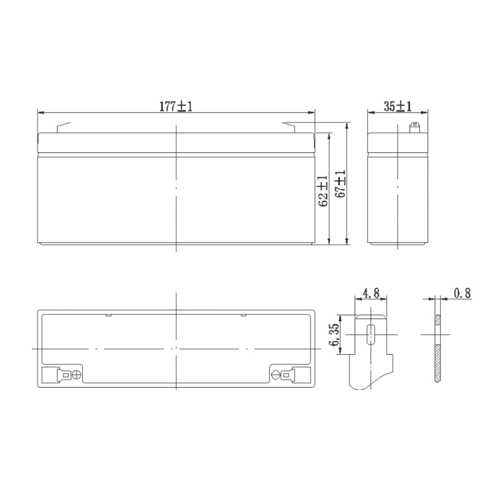 Batteria Ricaricabile 12V 2.3Ah AGM Ermetica - Ideale per Allarmi, UPS e Giocattoli - Attacco Faston T1