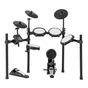Batteria elettrica kit batteria pieghevole con tamburi a rete e piatti-Batteria elettrica con grancassa e 2 bacchette e 225 suoni Nero