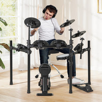 Batteria elettrica kit batteria pieghevole con tamburi a rete e piatti-Batteria elettrica con grancassa e 2 bacchette e 225 suoni Nero