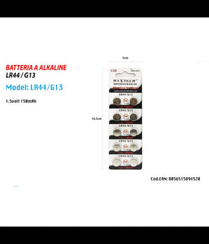 Batterie Alkaline Lr44/g13 1.5v 150mah Pile Bottone Per Orologi Telecomandi Maxtech         