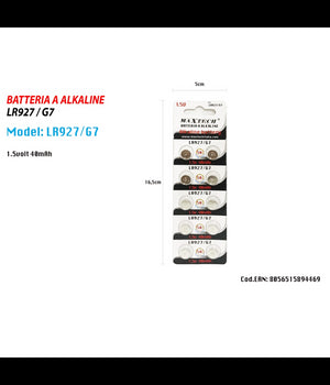 Batterie Alkaline Lr927/g7 1.5v 40mah Pile Bottone Orologi Telecomandi Maxtech         
