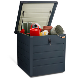 IDMarket - Baule contenitore metallico con serratura grigio antracite per giardino 200L