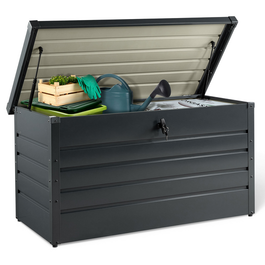 IDMarket - Baule contenitore metallico con serratura grigio antracite per giardino 350L