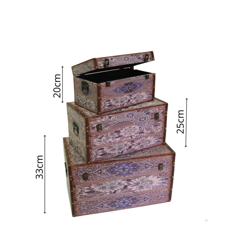 Baule ecopelle 1-3 grigio fiori rettangolare cm 59x36h33