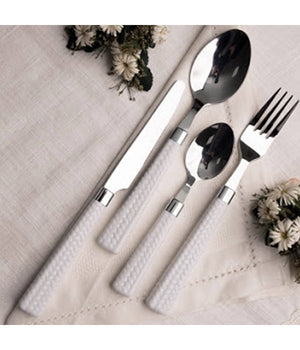 Bavaria Set Servizio 24 Pezzi Posate Acciaio Inox Con Manico Bianco Cucina         