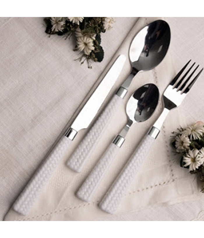 Bavaria Set Servizio 24 Pezzi Posate Acciaio Inox Con Manico Bianco Cucina         