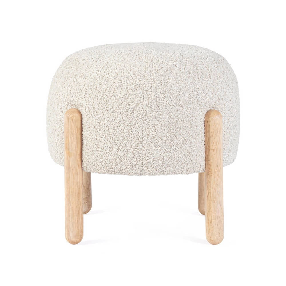 Sgabello imbottito in tessuto bouclé con gambe in legno - SIENNA