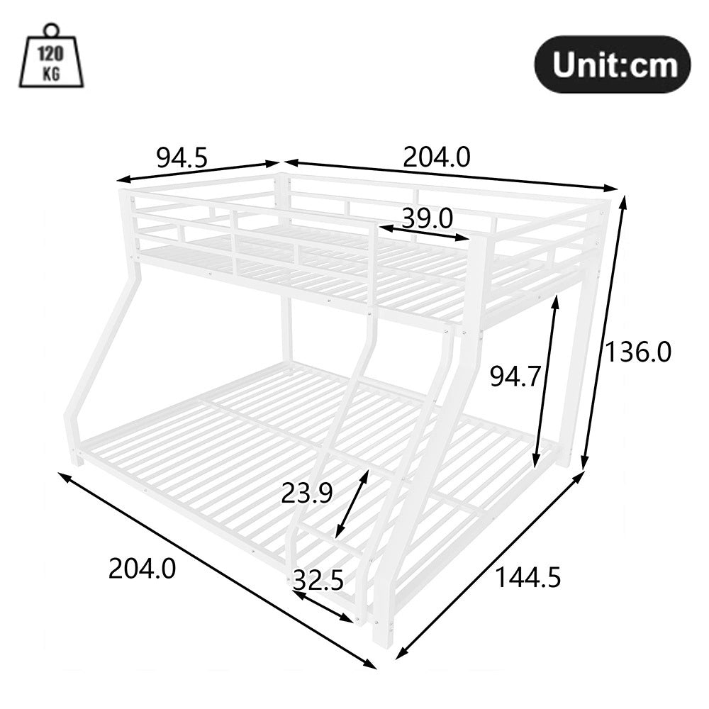 Letto a castello metallico 90+140x200cm - Xylo - bianco, EN747, sicuro