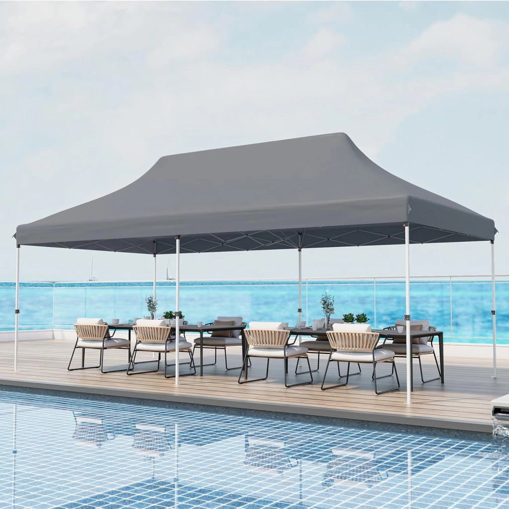 Gazebo Pieghevole da Giardino 3 x 6m, Gazebo Pop-up con Borsa da Trasporto, Regolabile in Altezza, per Feste (Grigio)