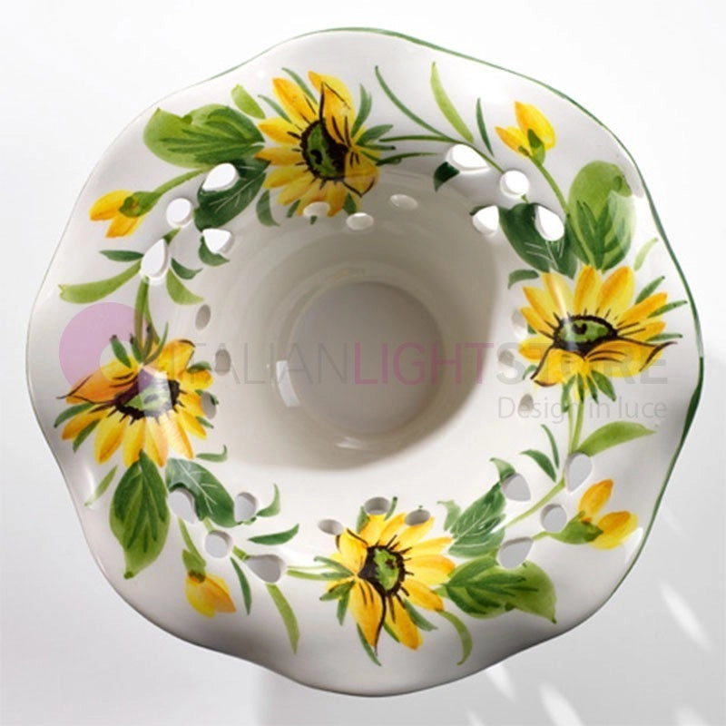 GIRASOLE Sospensione Rustica in Ferro Battuto e Ceramica